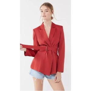 UO C/Meo Collective The Light Belted Blazer Jacket L Red Tailored Career Cinched